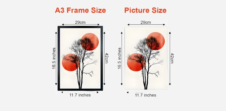 A3 Picture Frame Size Guide - Exact Dimensions In MM, Cm & Inches (With And Without Mount)